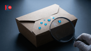 แว่นขยายตรวจสอบสารเคลือบกล่องกระดาษอันตราย (Inspecting invisible PFAS coating on kraft takeout box) เพื่อหาคำตอบว่ากล่องอาหารปลอดภัยไหม